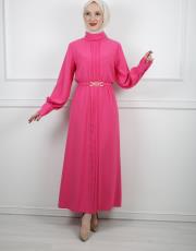 pembe 0035 kadriye baştürk gold kemerli elbise