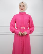 pembe 0035 kadriye baştürk gold kemerli elbise 4