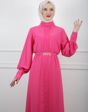 pembe 0035 kadriye baştürk gold kemerli elbise 5