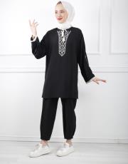 siyah 0001 kadriye baştürk nakışlı rahat keten gömlek  2