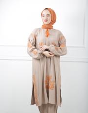 vizon 0021 kadriye baştürk nakış detaylı yırtmaçlı keten tunik 3