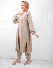 vizon 0021 kadriye baştürk nakış detaylı yırtmaçlı keten tunik 4