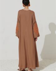 camel 0016 kadriye baştürk yaka detaylı nakışlı elbise  3