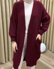 bordo 6004 lysa inşirah yumuş saçörgülü hırka 10