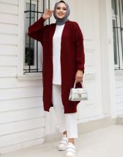 bordo 6004 lysa inşirah yumuş saçörgülü hırka 3