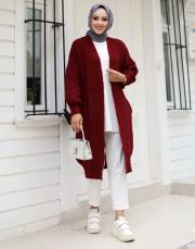 bordo 6004 lysa inşirah yumuş saçörgülü hırka 4