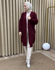 bordo 6004 lysa inşirah yumuş saçörgülü hırka 6