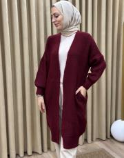 bordo 6004 lysa inşirah yumuş saçörgülü hırka 8