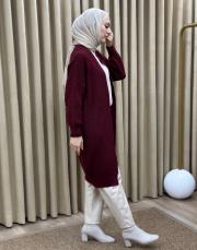 bordo 6004 lysa inşirah yumuş saçörgülü hırka 9