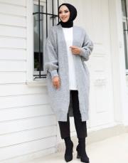 gri 6004 lysa inşirah yumuş saçörgülü hırka