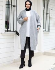 gri 6004 lysa inşirah yumuş saçörgülü hırka 3