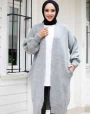 gri 6004 lysa inşirah yumuş saçörgülü hırka 4