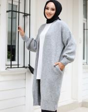 gri 6004 lysa inşirah yumuş saçörgülü hırka 5