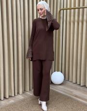 kahverengi 4584 missemramiss special kol taşlı triko takım