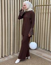 kahverengi 4584 missemramiss special kol taşlı triko takım 2