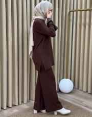 kahverengi 4584 missemramiss special kol taşlı triko takım 3