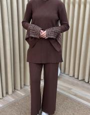 kahverengi 4584 missemramiss special kol taşlı triko takım 5