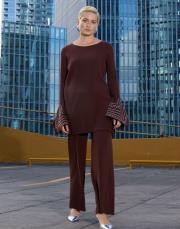 kahverengi 4584 missemramiss special kol taşlı triko takım 9