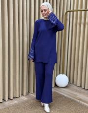 lacivert 4584 missemramiss special kol taşlı triko takım