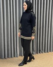siyah 5009 missemramiss nakış detaylı angora tunik 3