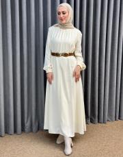 ekru 4907 missemramiss avorio kemerli elbise