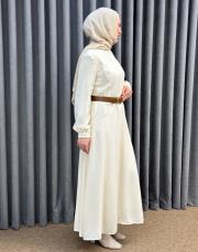 ekru 4907 missemramiss avorio kemerli elbise 4