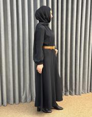 siyah 4907 missemramiss avorio kemerli elbise 3