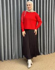 kırmızı 25k 4873 missemramiss taş işlemeli triko kazak 3