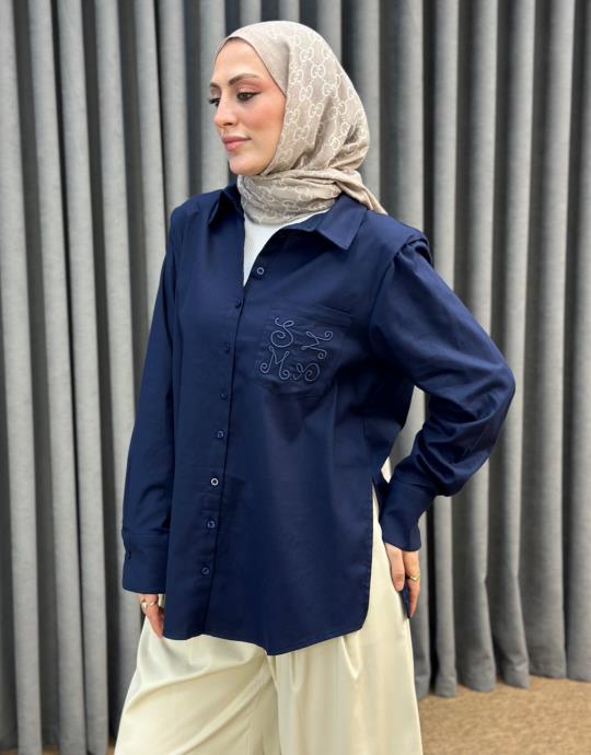 Lacivert 4890 Missemramiss Nakisli Gomlek