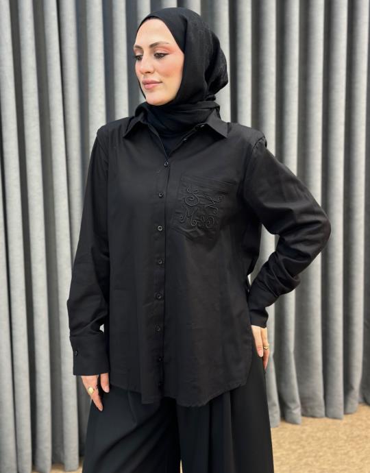 Siyah 4890 Missemramiss Nakisli Gomlek