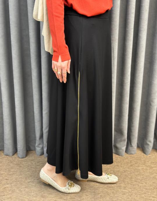 Siyah Sz 5491 Sentez Rozie Yani Fermuarli Klos Etek