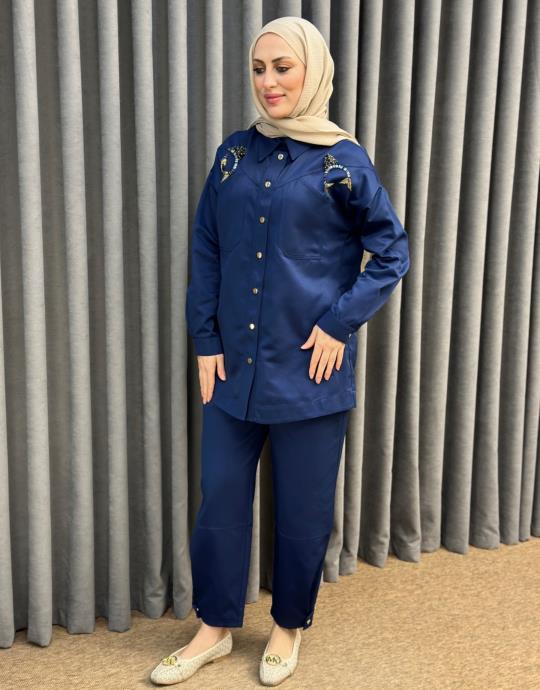 Lacivert 5138 Missemramiss Ricamo Pesce Takim