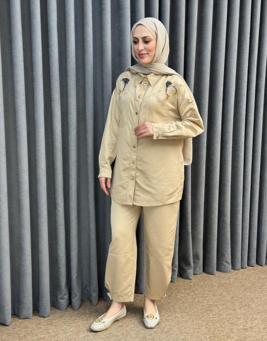 Bej 5138 Missemramiss Ricamo Pesce Takim