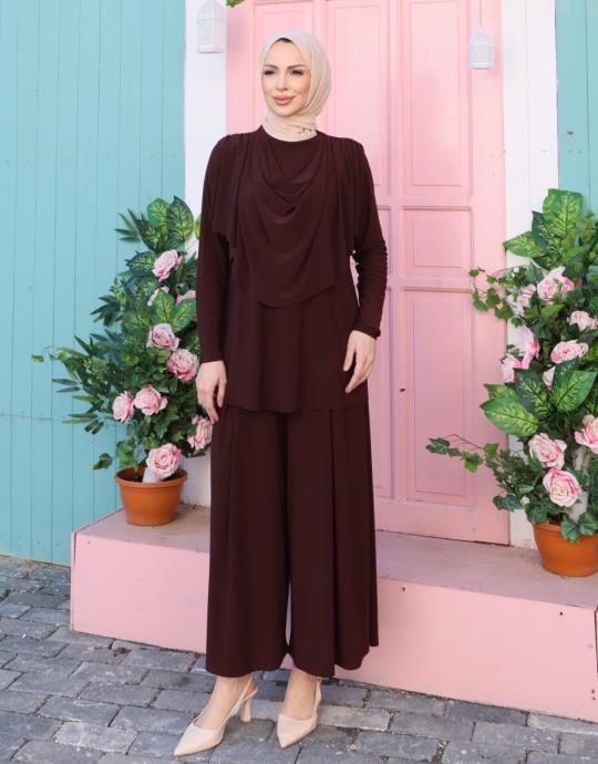 Kahve 4252 Degaje Tunikli Sandy Takim