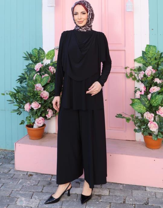 Siyah 4252 Degaje Tunikli Sandy Takim